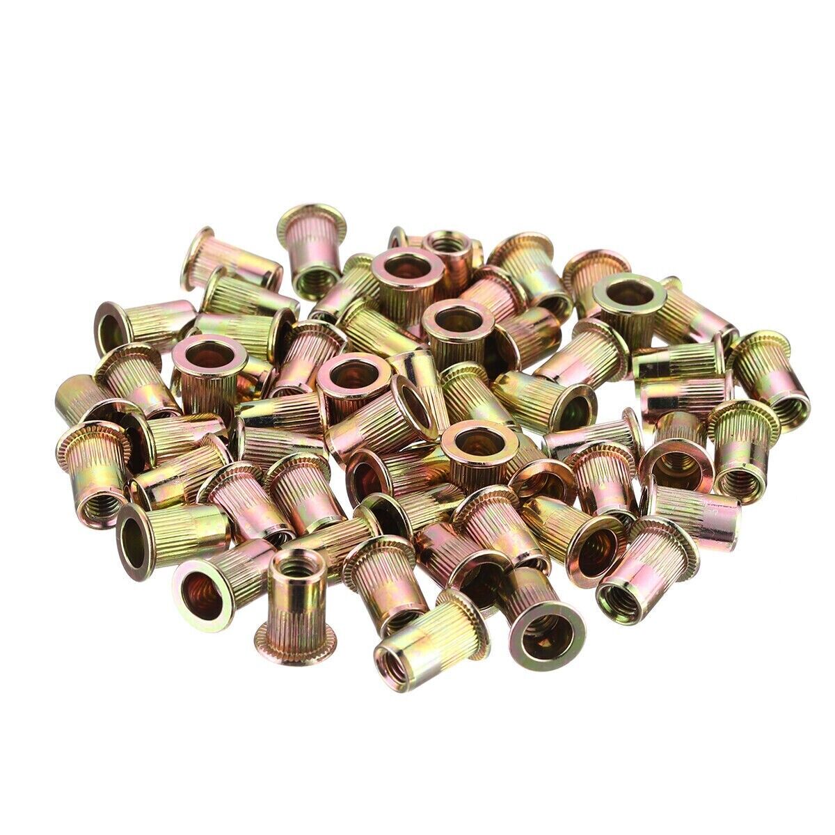 100 Pcs RIVET NUT Flat Head Threaded Insert 1/4-20 UNC Carbon Steel Nutsert SAE