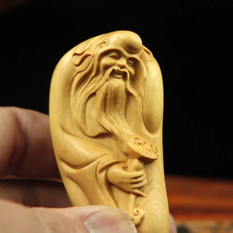 Boxwood Carved Hand Piece Wooden Figurine Craft Gift Chinese Style Prosperity 07FC0E-D4 - KOEEK