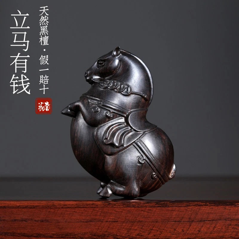 Blessing Ornament for The Year of Horse - Black Walnut Wood “马上有钱” 07FC0E-D4 - KOEEK