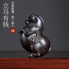 Blessing Ornament for The Year of Horse - Black Walnut Wood “马上有钱” 07FC0E-D4 - KOEEK