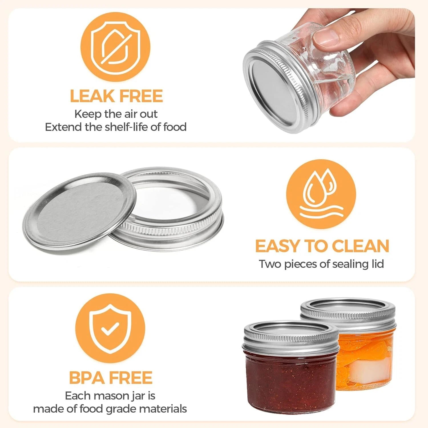 Mini Mason Jars 4oz - 8 Pack, Regular Mouth Mason Jar with Lids and Seal Bands 07FC0E-D4 - KOEEK
