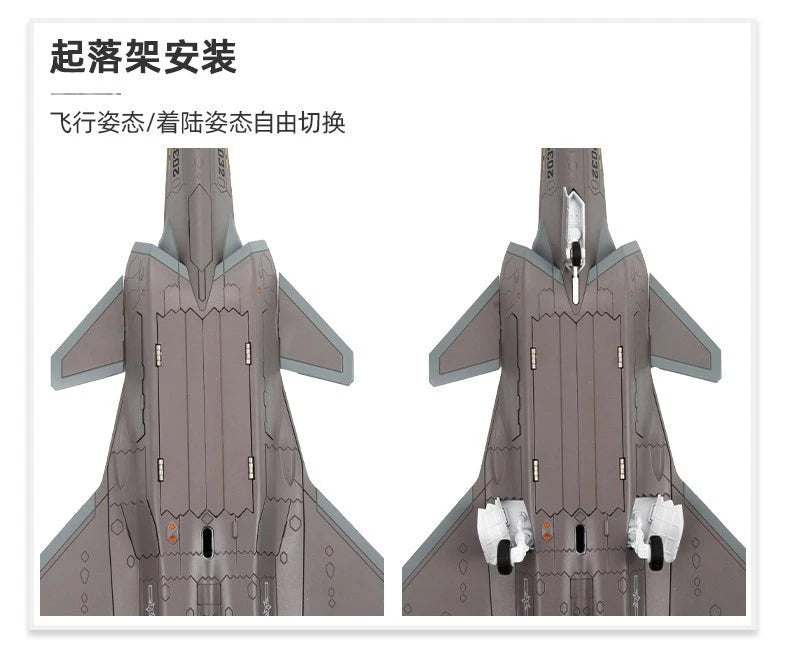 Chinese J-20S Stealth Fighter Airplane 1/72 Diecast Model Deluxe Edition w/ Base 07FC0E-D4 - KOEEK