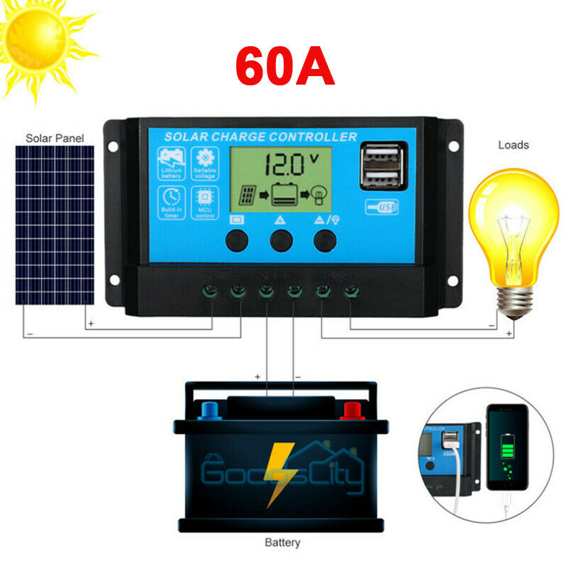 ny 12/24V 60/80/100A MPPT Solar Charge Controller Panel Batteriregulator Dual USB