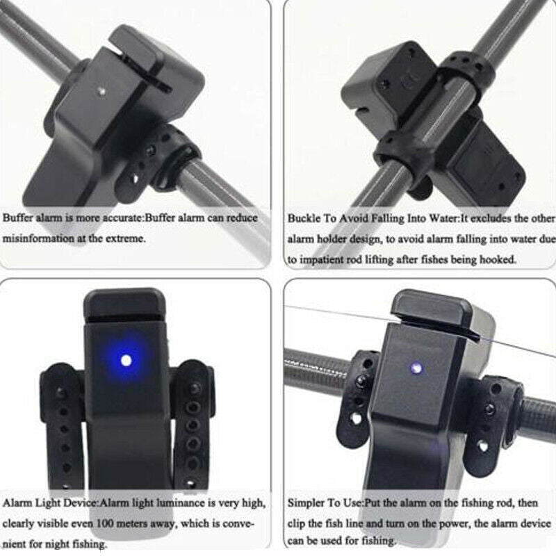 ny 2/4 stk LED Elektronisk Lys Fiskebitt Lyd Alarm Alarm Bell Clip On Fish Rod