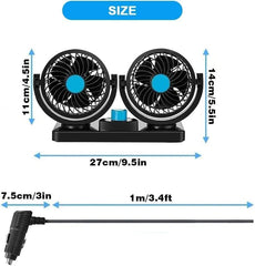 new Car Fan 12V, 360 Degree Rotatable Fan, Electric 2 Speed Dual Head Blue 07FC0E-D4 - KOEEK