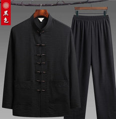 Chinese Traditional Clothing Kung Fu Buckle Shirt Oriental Retro Top Pants Set 07FC0E-D4 - KOEEK