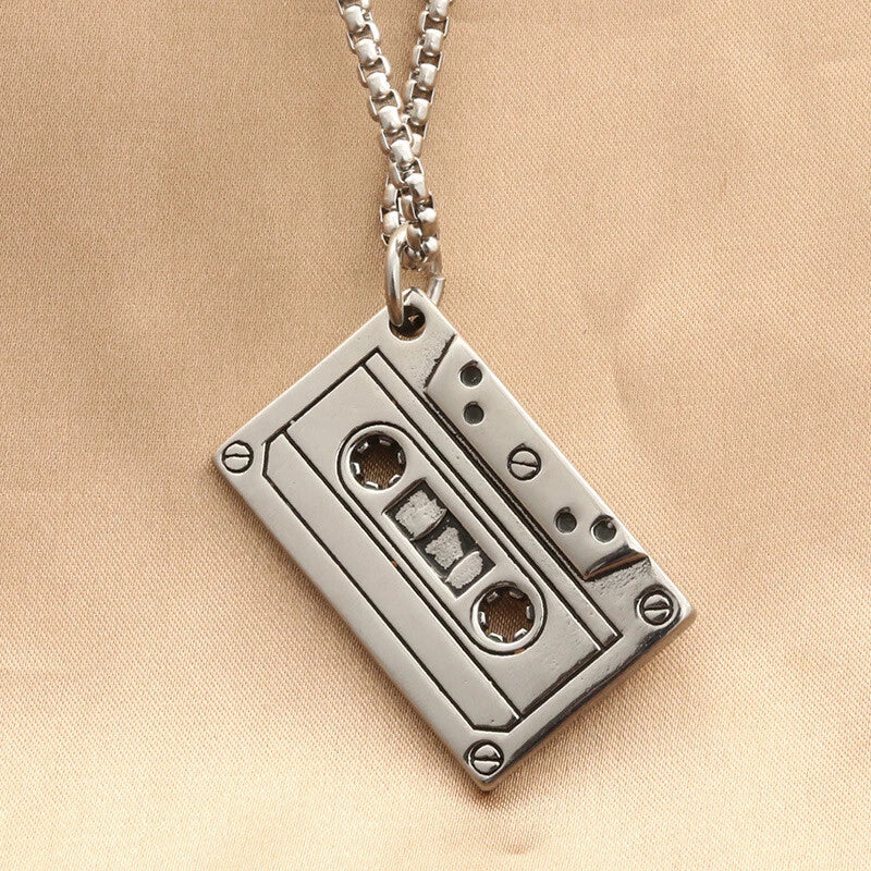 Retro Cassette Tape Necklace Stainless Steel Pendant Chain Rock Jewelry Gift 23" 07FC0E-D4 - KOEEK