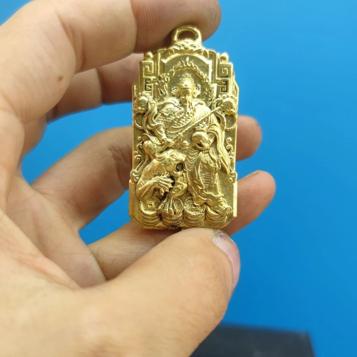 Brass Taoist Zhao Gongming Wealth God Pendant Tag Talisman Keychain Charm 07FC0E-D4 - KOEEK