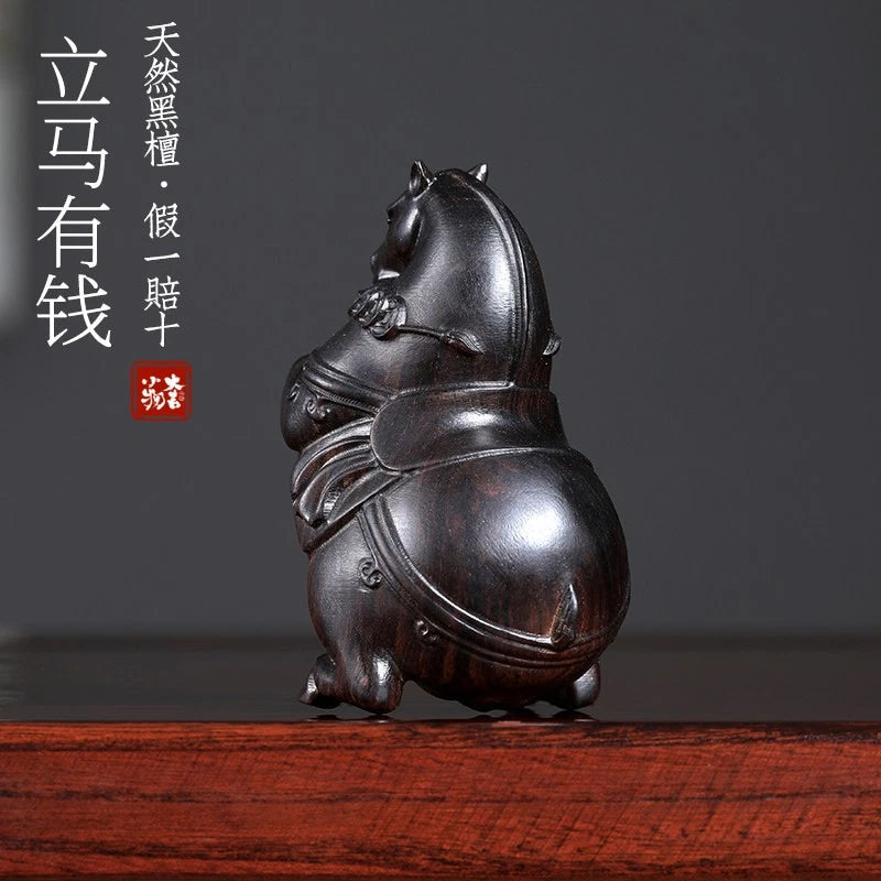 Blessing Ornament for The Year of Horse - Black Walnut Wood “马上有钱” 07FC0E-D4 - KOEEK
