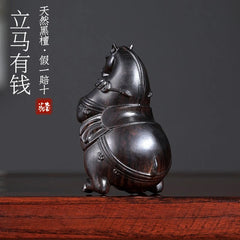 Blessing Ornament for The Year of Horse - Black Walnut Wood “马上有钱” 07FC0E-D4 - KOEEK