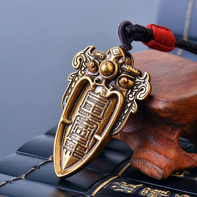 Brass Taoist Ancient Beast Pattern Pendant Necklace Amulet Vintage Unisex 07FC0E-D4 - KOEEK
