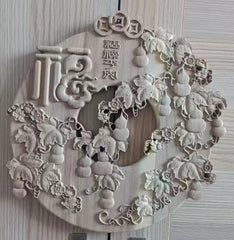 Dongyang Fu Lu Peace Wood Carving Wall Hanging Round 27cm Home Decor 07FC0E-D4 - KOEEK