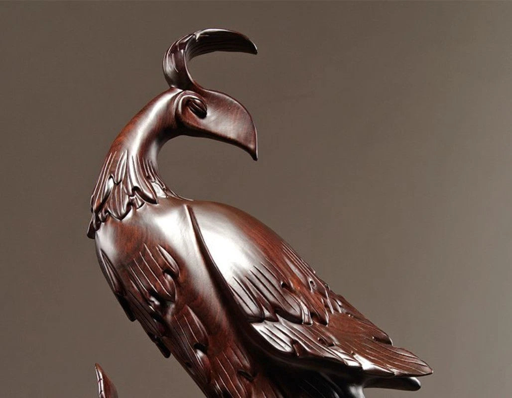 Ebony Wood Phoenix Figurine 12cm Hand Carved Wooden Home Decor Wedding Gift 07FC0E-D4 - KOEEK