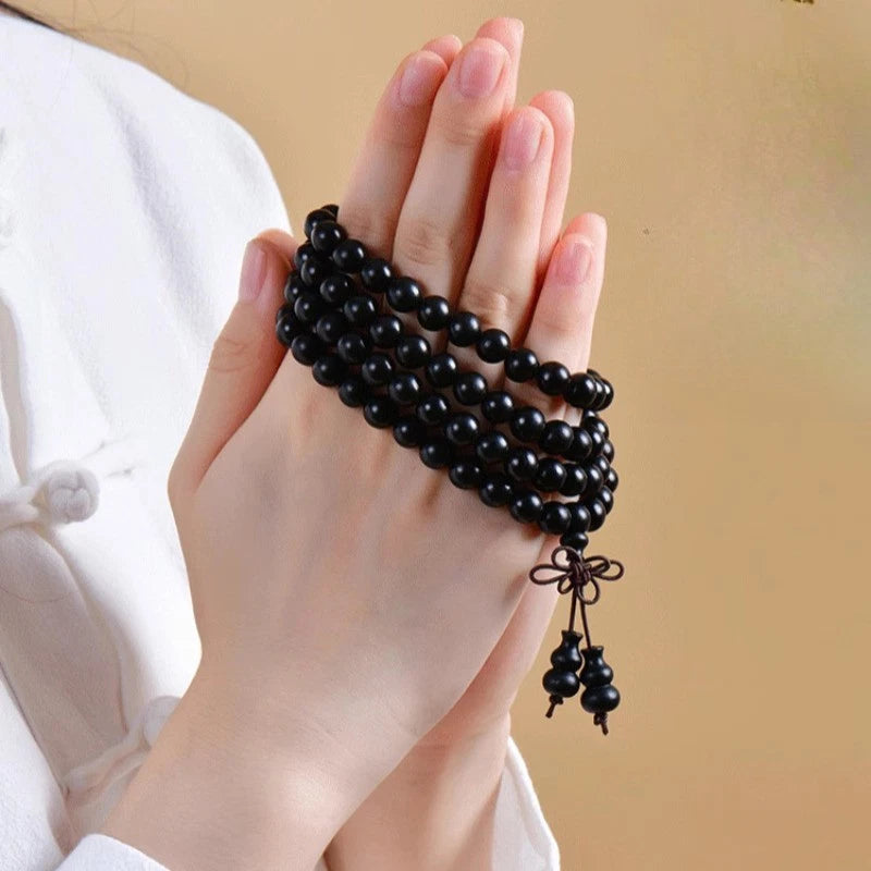 6mm Chinese Retro Ebony Prayer Beads Bracelet Handmade Hand String Decoration 07FC0E-D4 - KOEEK