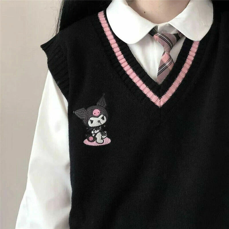 My Melody Cinnamoroll Kuromi Kawaii Cotton Sweater Knit Vest Girl's Uniform Tops 07FC0E-D4 - KOEEK