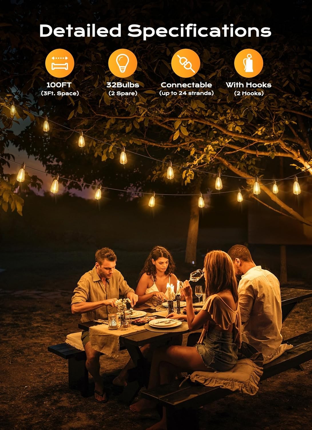 Brightown Outdoor String Lights, 100FT ST38 LED Patio Lights Shatterproof, Dimma BRIGHTOWN - KOEEK