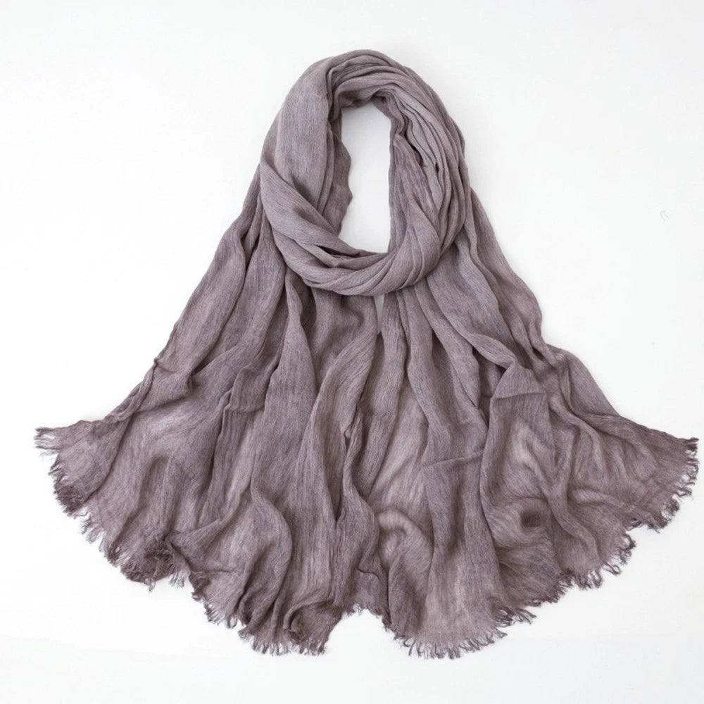 Solid Color Cotton-linen Scarves Women Head Scarves Crinkled Shawls Headscarves 07FC0E-D4 - KOEEK