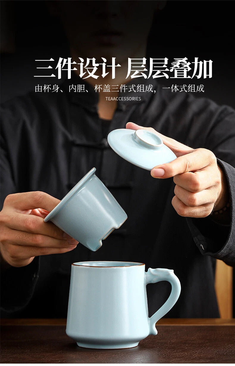 Ru Kiln Office Tea Cup Tea Separation Cup Large Capacity Ceramic Mug 07FC0E-D4 - KOEEK