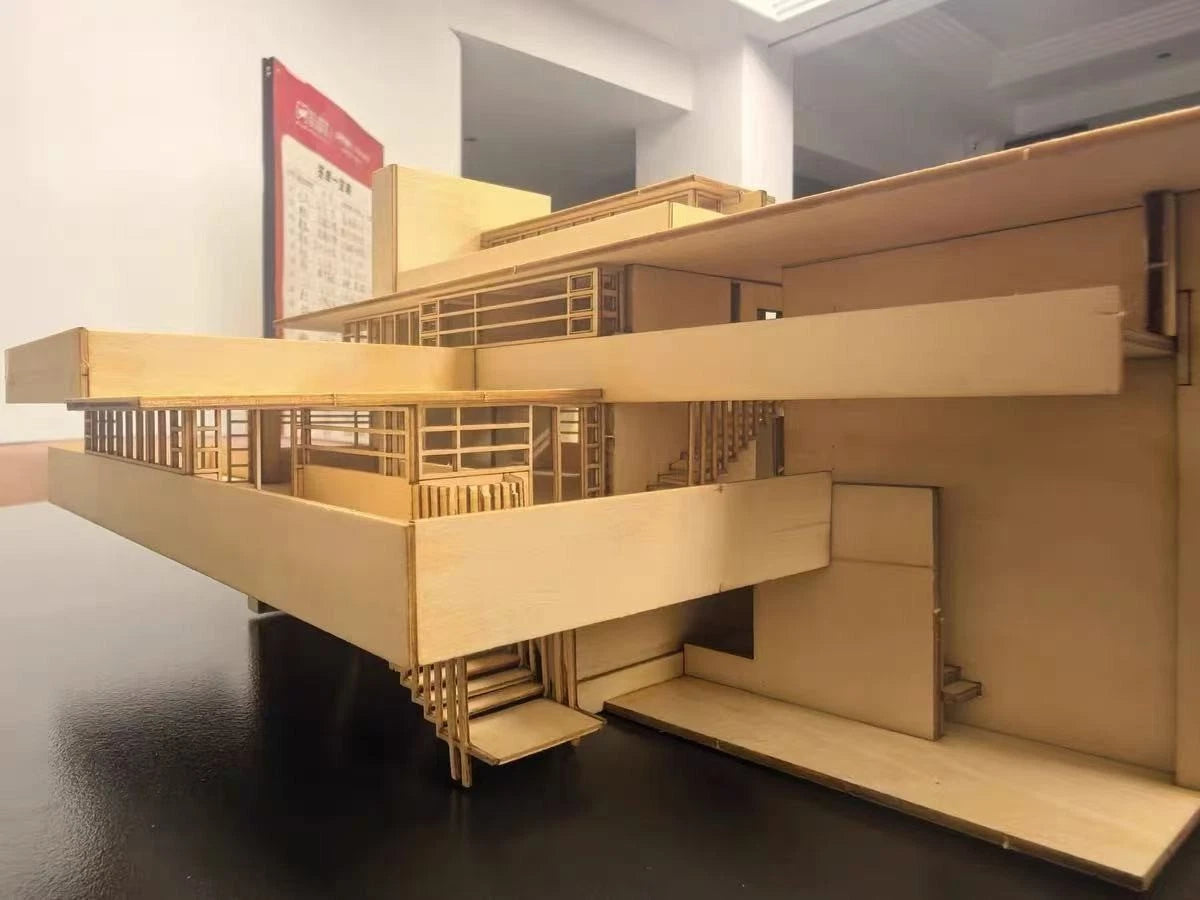 1/75/100 Fallingwater Villa 3D Wooden DIY Building Model Assembly Kits Set Gifts 07FC0E-D4 - KOEEK