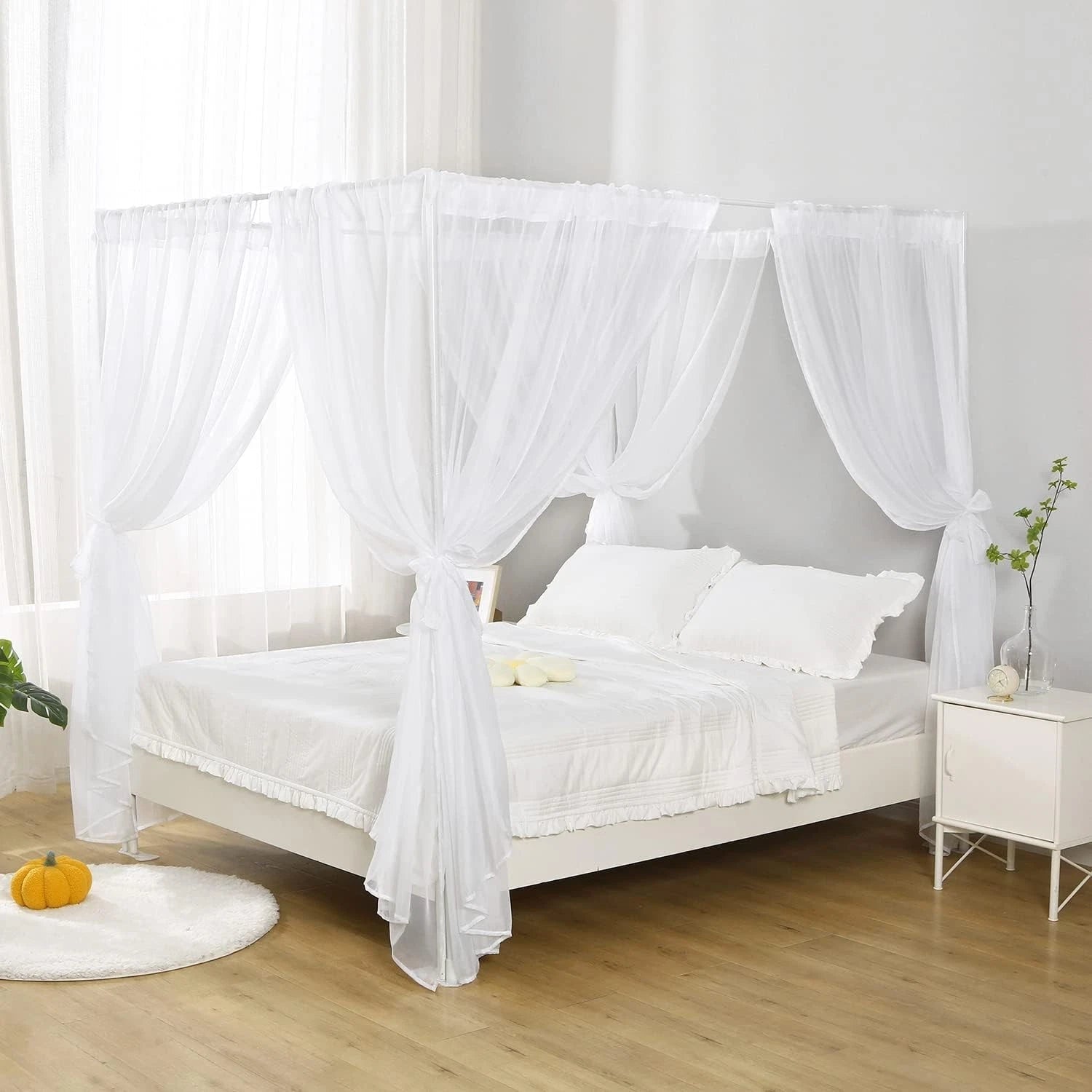 White Canopy Bed Curtain for Queen Bed,Soft Bed Canopy Scarf (Queen, White) 07FC0E-D4 - KOEEK