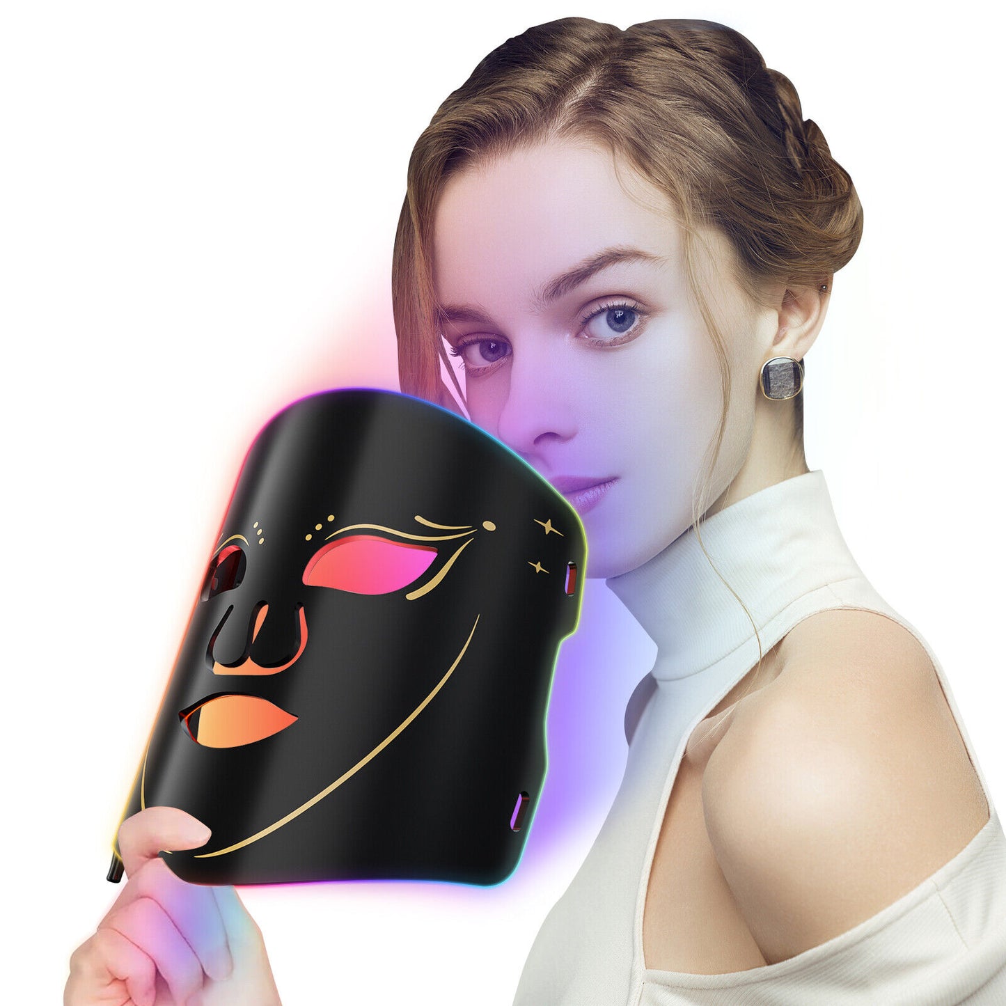 ny 7Colors Face LED Mask Red Light Therapy Lysterapimaske for ansiktshudpleie