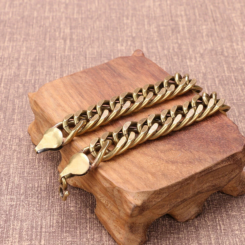 Solid Brass Handmade Vintage Bracelet Men's Bracelet Curb Flat Chain Length 24cm 07FC0E-D4 - KOEEK