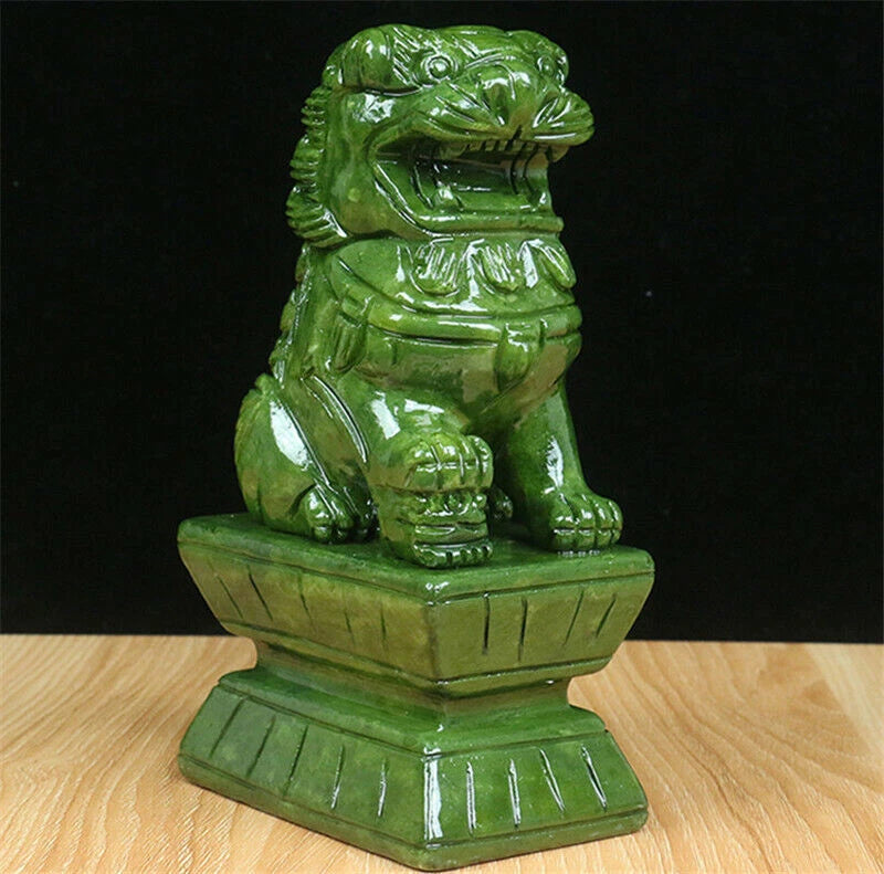 China Green Jade Carving Fengshui Foo Fu Dog Guard A Pair Door Lion 7/12/15/18CM 07FC0E-D4 - KOEEK
