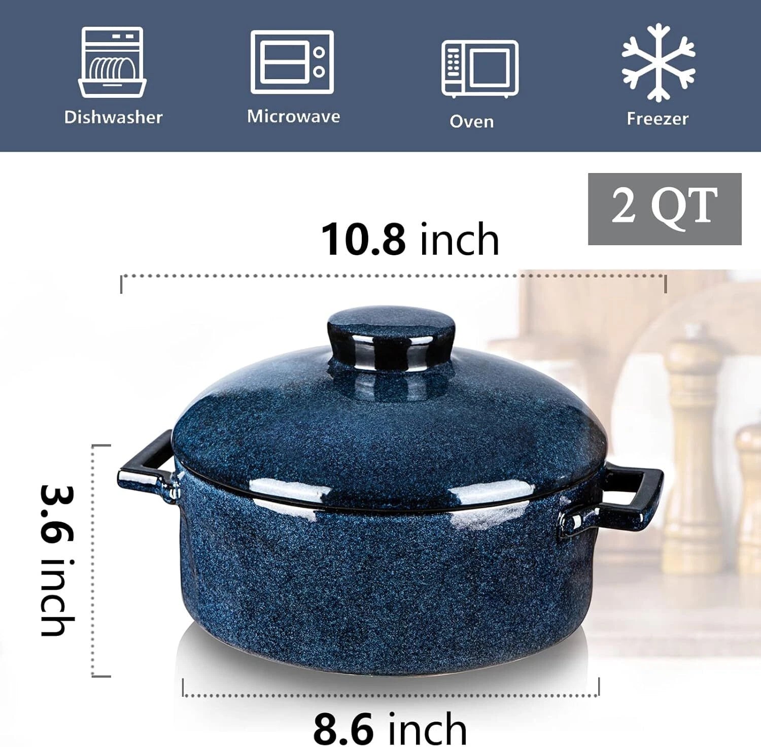 Casserole (with lid) - Ceramic lasagna dish (2-quart deep round baking dish) 07FC0E-D4 - KOEEK