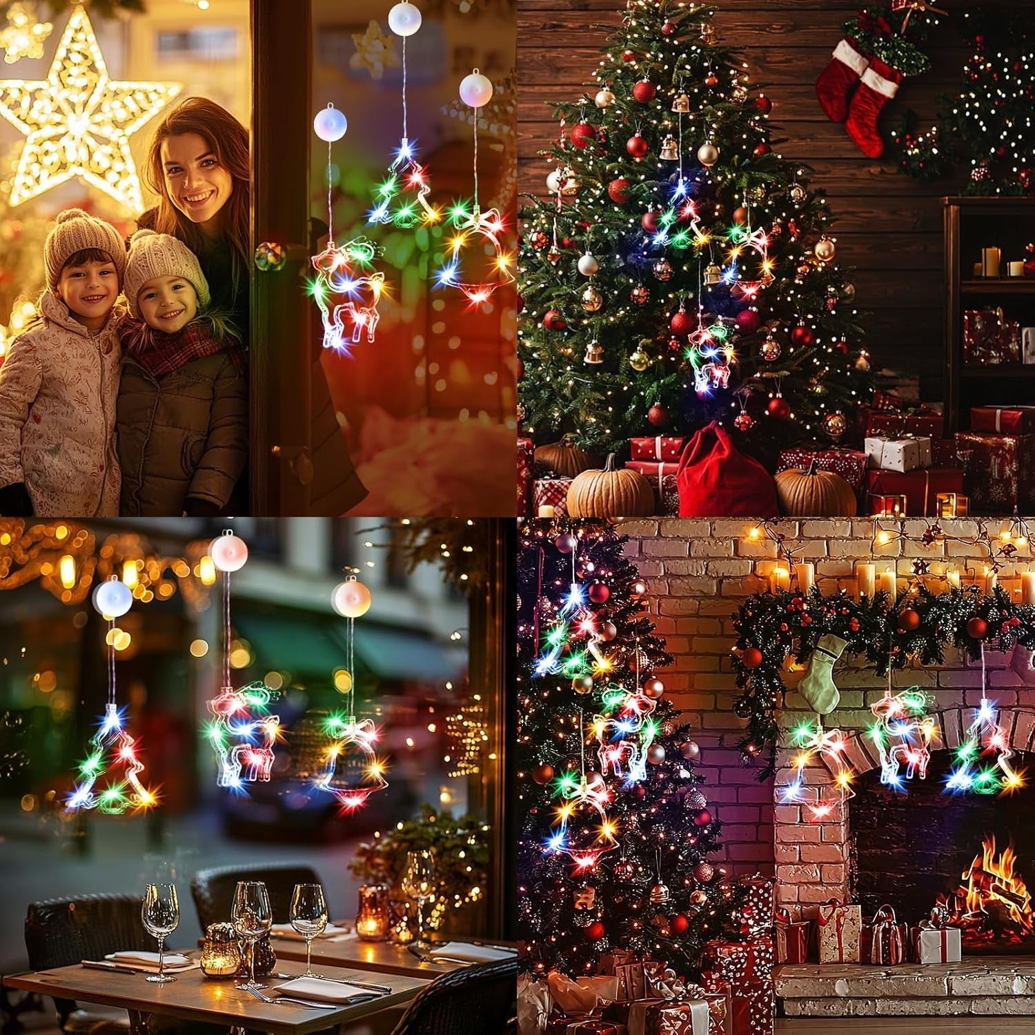 new Brightown 3 PCS Lighted Christmas Window Bell-Tree-Deer Multicolor BRIGHTOWN - KOEEK