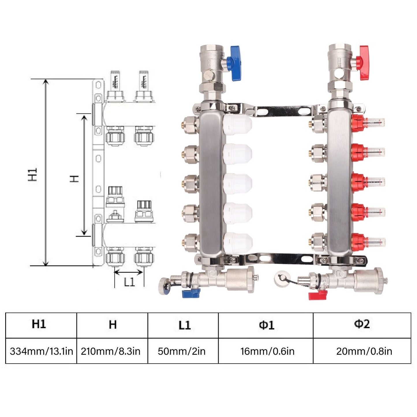 new Radiant Heat Manifold Stainless Steel 5 Loop G1 Rustproof Floor Heating Manifold koeek - KOEEK