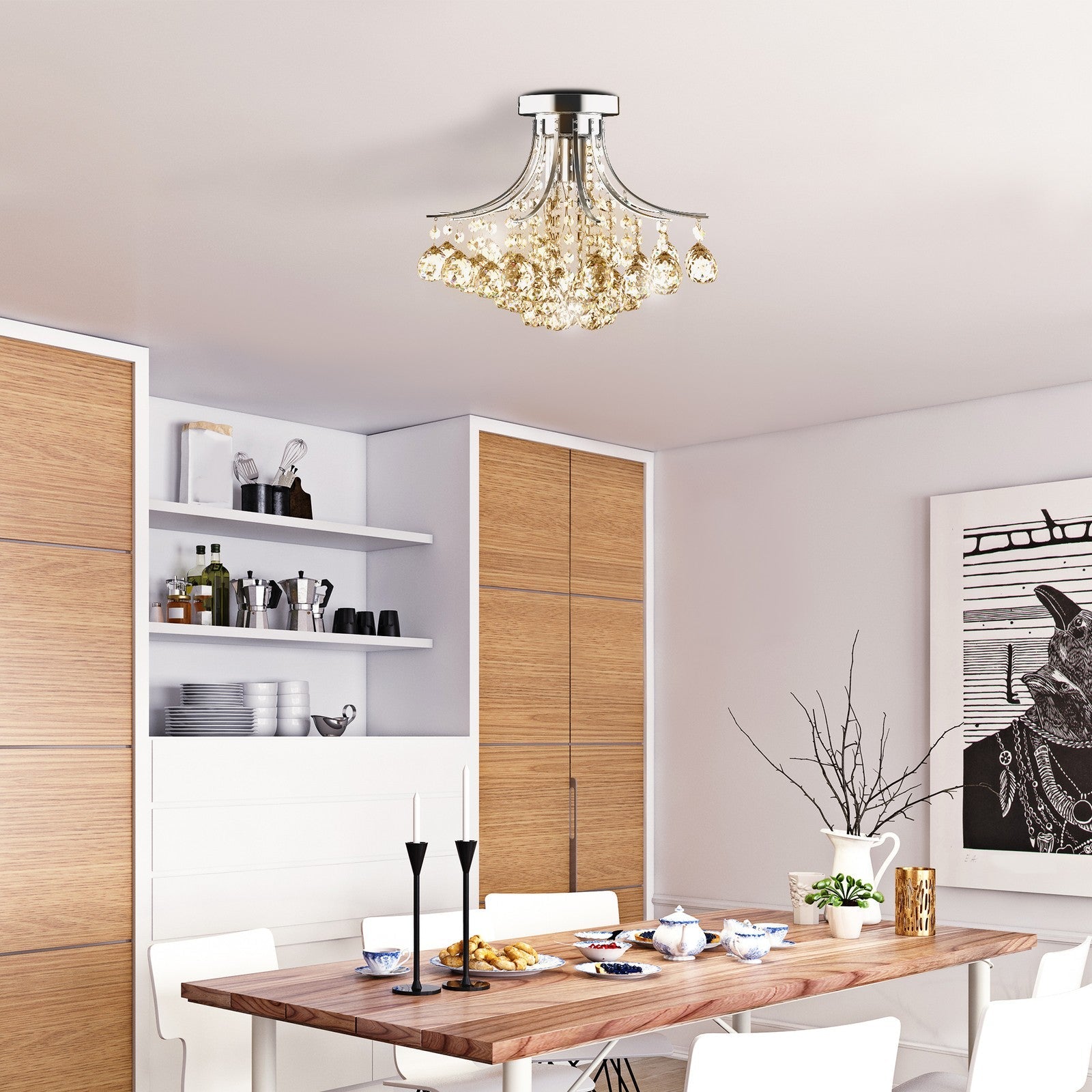 HOMCOM Modern K9 Crystal Chandelier Ceiling Lighting Pendant Lamp with 3 Light HOMCOM - KOEEK