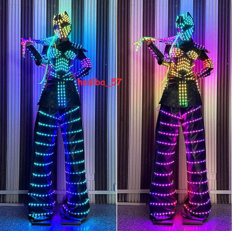 Predator LED Robot RGB Costume Women Illuminated Stilt Suit Set Show Clothing 07FC0E-D4 - KOEEK