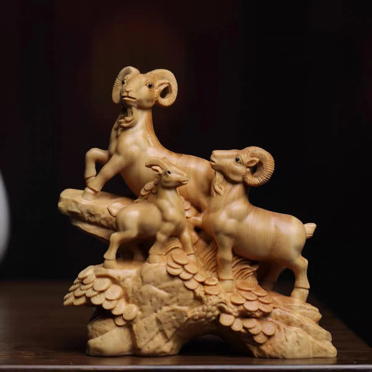 10*9*5cm Boxwood Sheep Zodiac Carving Figurine Home Decor Wood Craft Gift 07FC0E-D4 - KOEEK