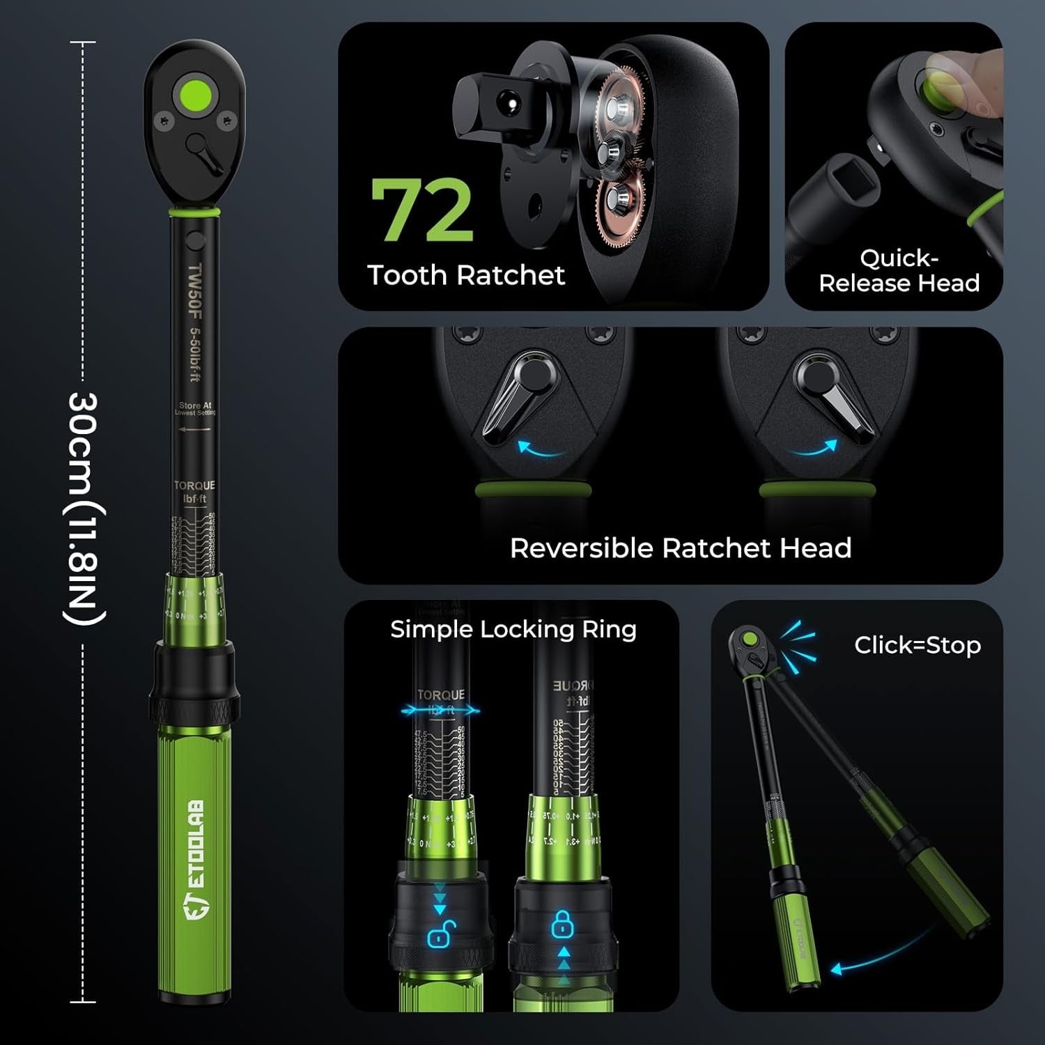 new 3/8-Inch Drive Click Torque Wrench - Inch (5-50ft.-lb.) Single, Green 07FC0E-D4 - KOEEK