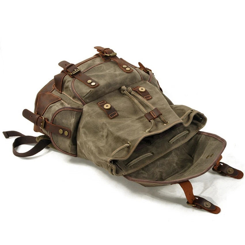Vintage Canvas Backpack Outdoor Shoulder Rucksack Daypack Casual Leather Bags 07FC0E-D4 - KOEEK