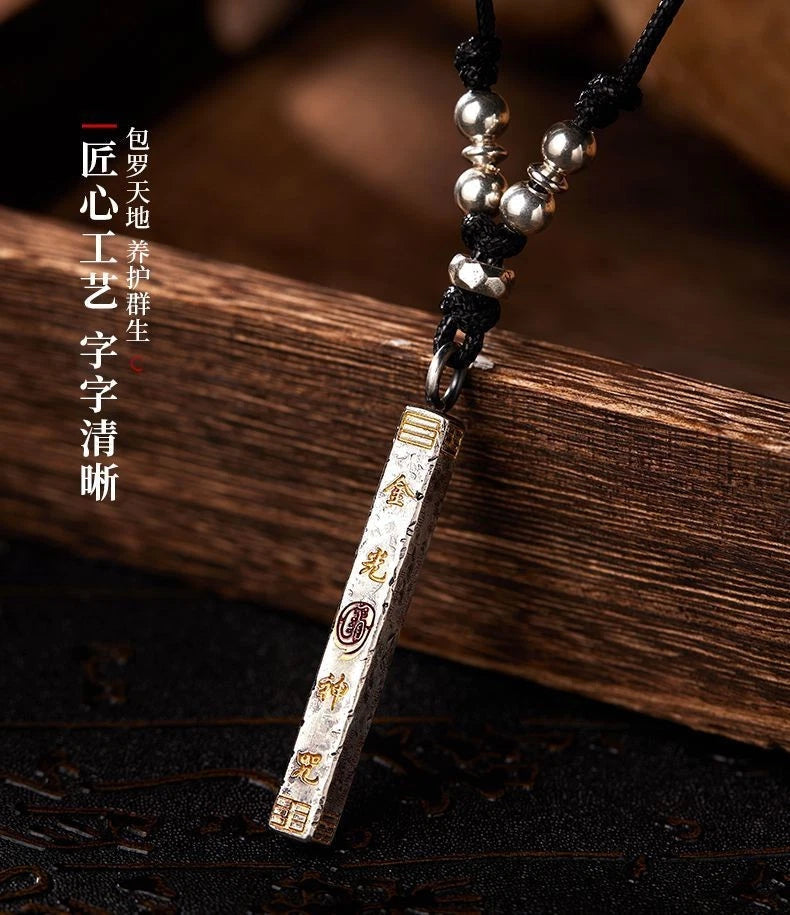 Silver Plated Taoist Jin Guang Script Pendant Necklace Amulet Vintage 1pc 07FC0E-D4 - KOEEK