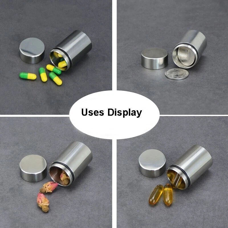 304 Stainless Steel Waterproof Pill Case Capsule Seal container Storage EDC Box 07FC0E-D4 - KOEEK