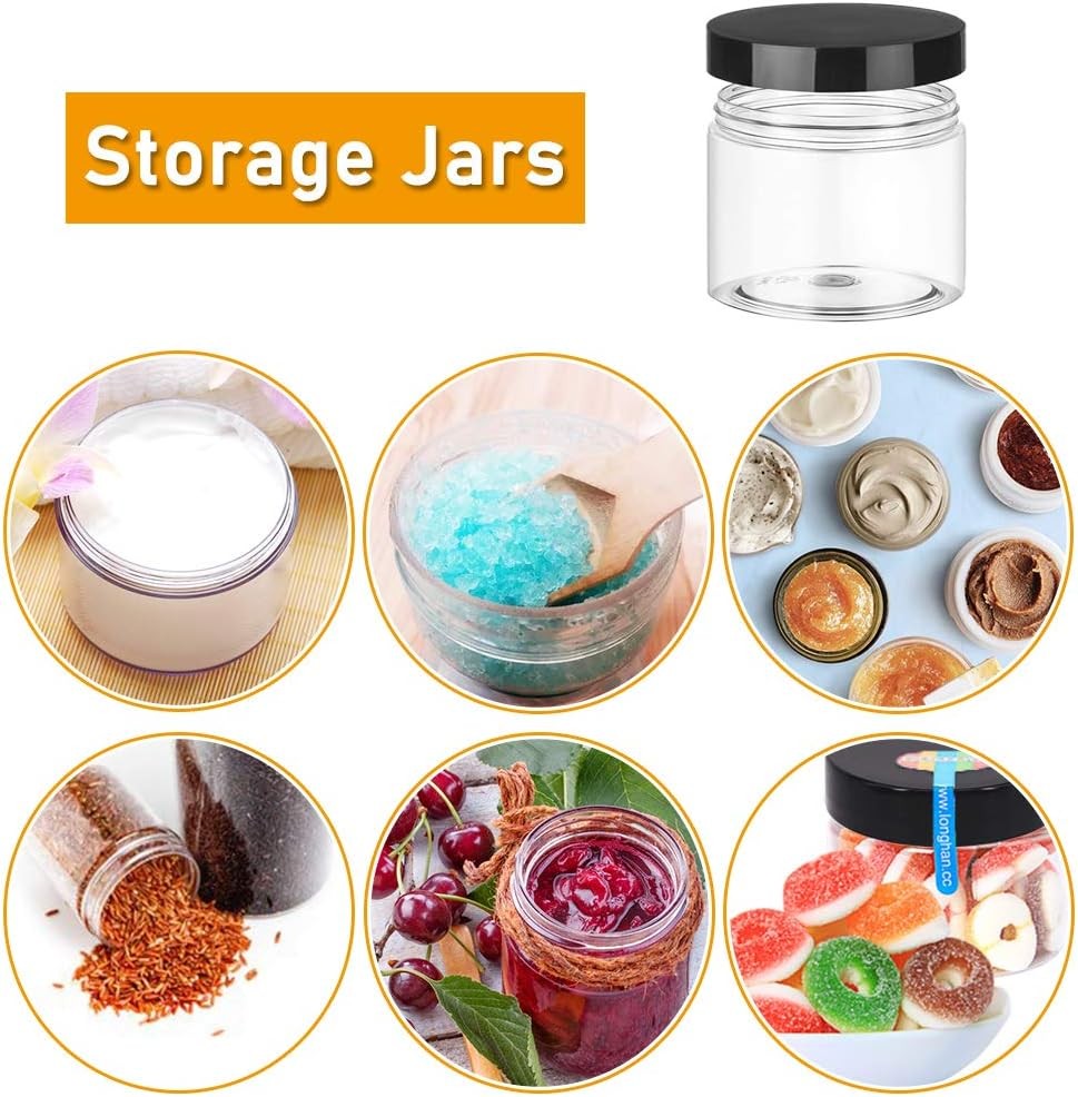 new 20 Pack 2 oz Clear Plastic Round Slime Containers,Empty 2 Ounces, Black Lids 07FC0E-D4 - KOEEK