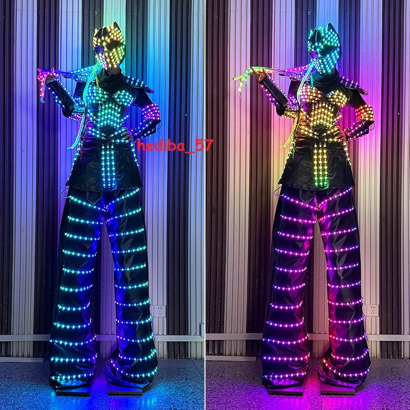 Predator LED Robot RGB Costume Women Illuminated Stilt Suit Set Show Clothing 07FC0E-D4 - KOEEK