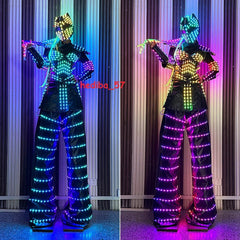 Predator LED Robot RGB Costume Women Illuminated Stilt Suit Set Show Clothing 07FC0E-D4 - KOEEK
