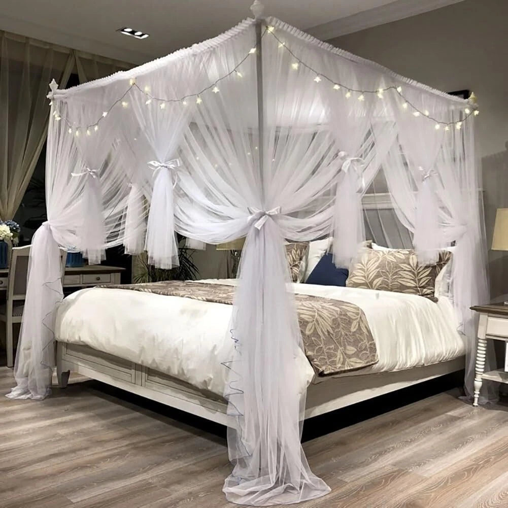 4 Corners Post Canopy Bed Curtain for Girls & Adults-Royal Luxurious Cozy Drapes 07FC0E-D4 - KOEEK