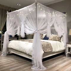 4 Corners Post Canopy Bed Curtain for Girls & Adults-Royal Luxurious Cozy Drapes 07FC0E-D4 - KOEEK