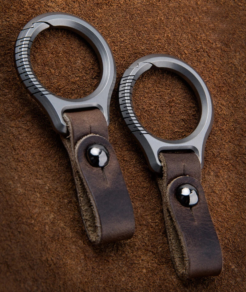 EDC Titanium Alloy Leather Porable Hanging Buckle Car Keychain Key Belt Waist 07FC0E-D4 - KOEEK