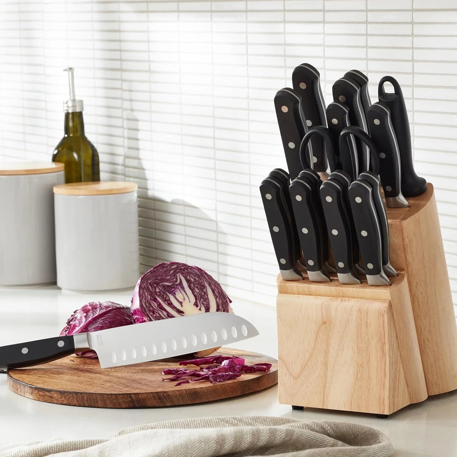 18-PiecePremium High Carbon Stainless Steel Blade Set with Pine Wood Block,Black 07FC0E-D4 - KOEEK