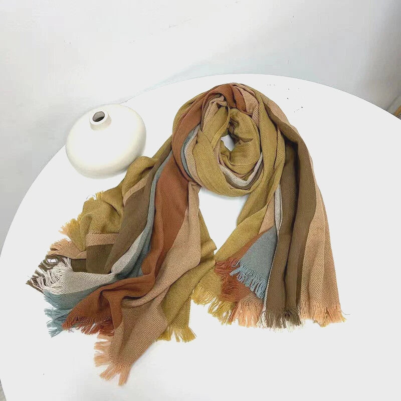Mens  Cotton Scarf Colorful Stripe Breathable Unisex Stole Shawl Neckerchief 07FC0E-D4 - KOEEK