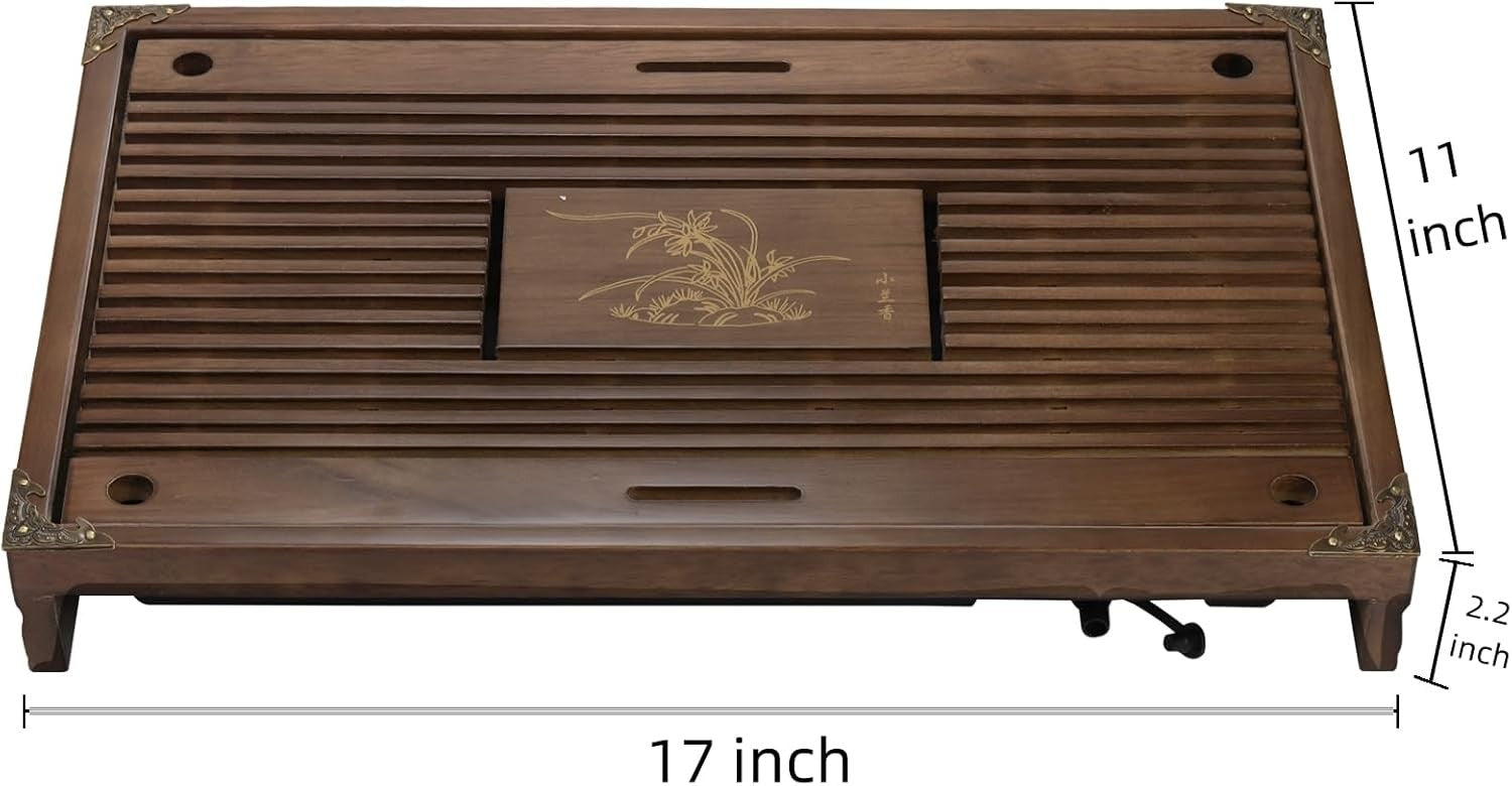 new Wooden Tea Tray, 17 Inch Chinese Kung Fu Gongfu Table Brown 07FC0E-D4 - KOEEK