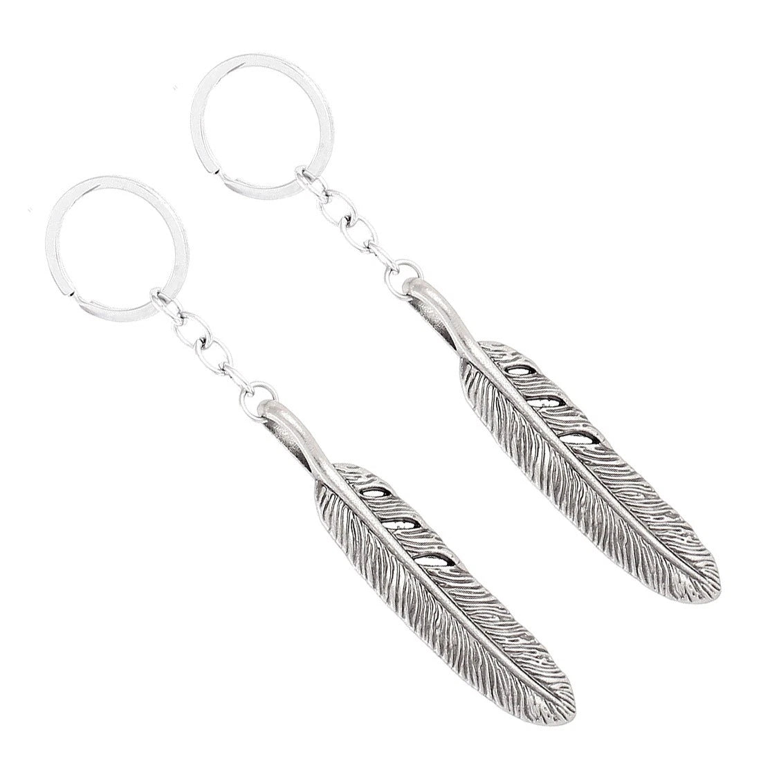 Feather Shaped Pendant Keyring Keychain Key Ring Holder Ornament 2 Pcs 07FC0E-D4 - KOEEK