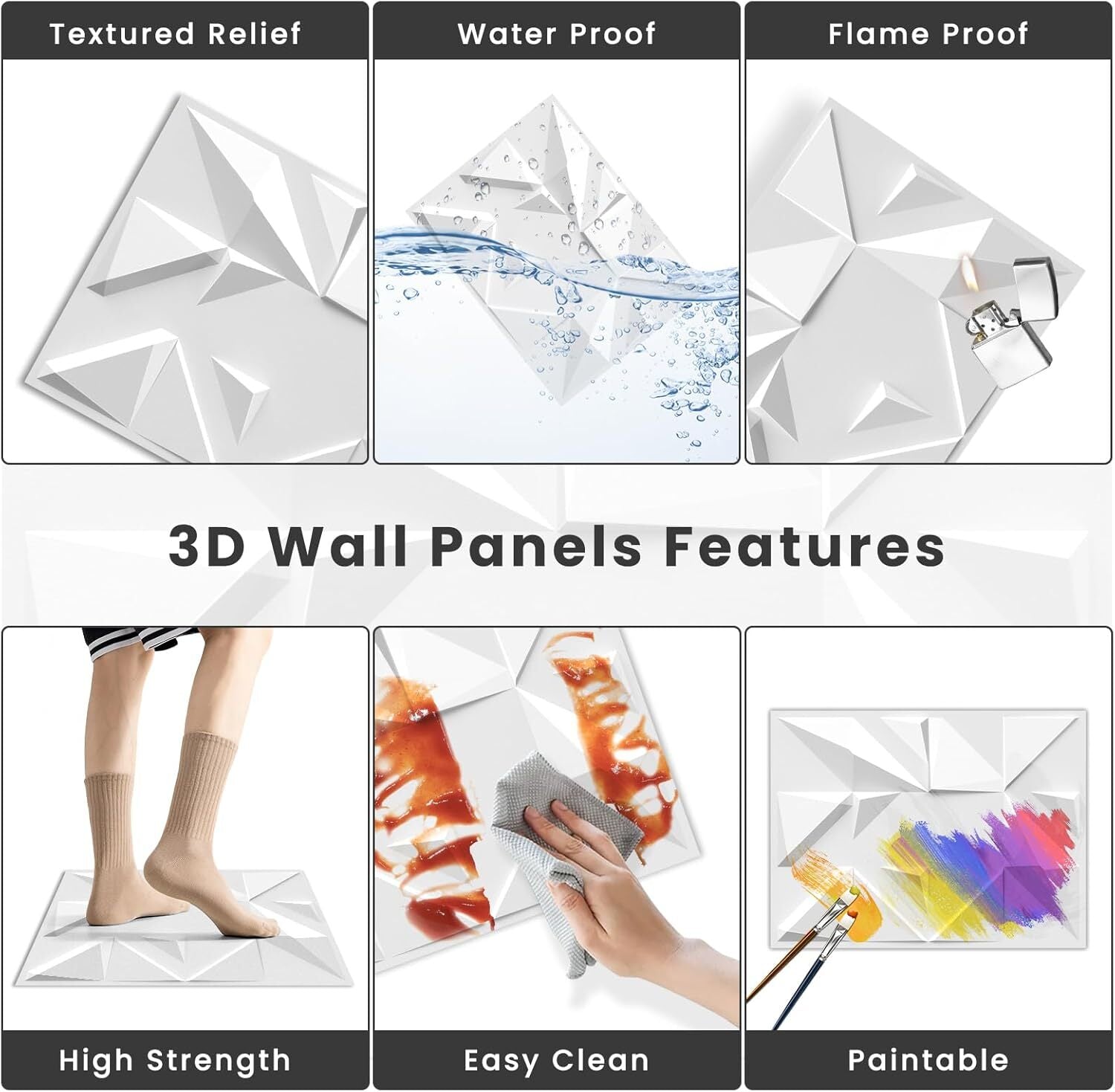 new 24PC 3D Wall Panels, 15.7"x11.8" Modern Geometric 24PC(31 sq.ft), White 07FC0E-D4 - KOEEK