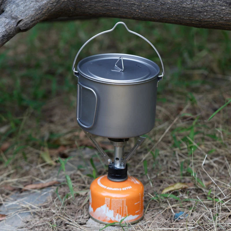 Titanium Hanging Pan Folding Short Handle Camping Single Pot Light 900ml 07FC0E-D4 - KOEEK