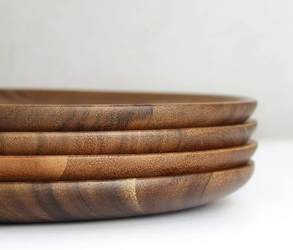 Wooden Dinner Plates, 11 Inch Round Wood Dinner Plates Set of 4 07FC0E-D4 - KOEEK